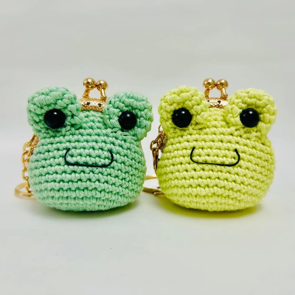 ハンドメイド がま口 口金 かえるキーホルダー かえるがま口 あみぐるみ