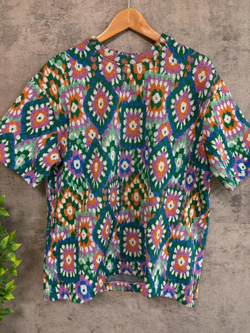 ZARA ザラ マルチカラー幾何柄 半袖ニット L-XL タグ付き新品未使用