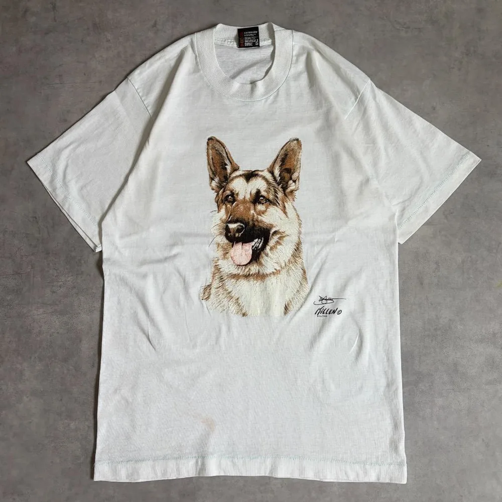 フルーツオブザルーム アニマルT 犬 古着 90s カナダ製 M 白 20320