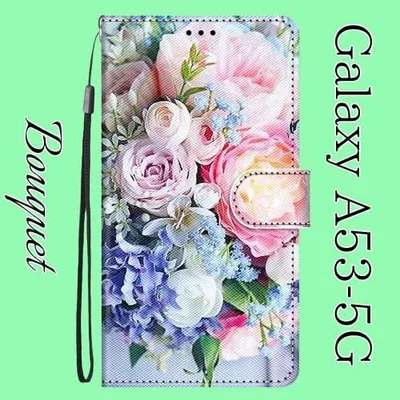 Galaxy A53 5G 手帳型ケース 花柄 ストラップ付