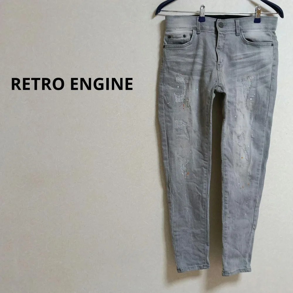 ・RETRO ENGINE レトロエンジン ダメージ加工 ストレッチデニム L
