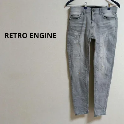 ・RETRO ENGINE レトロエンジン ダメージ加工 ストレッチデニム L