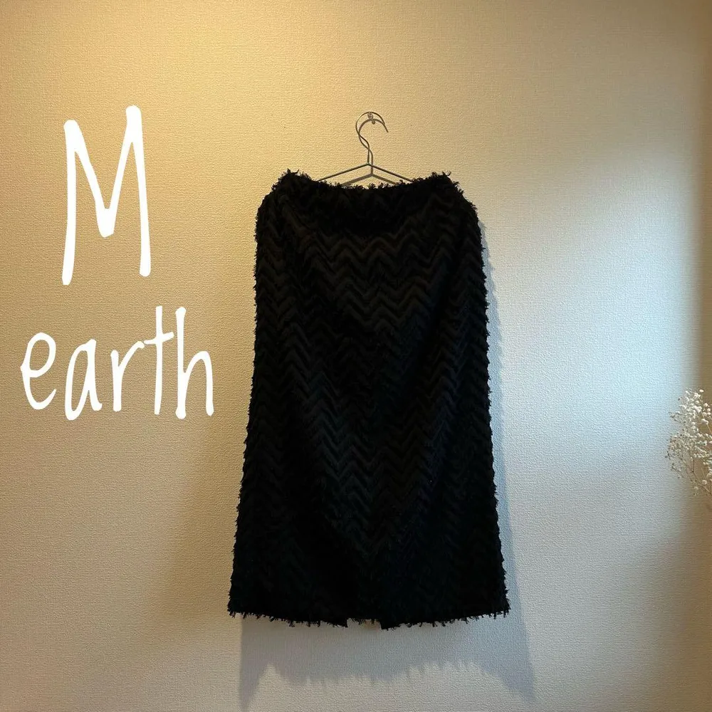 (Earth Music and Ecology) Fringe Jacquard Skirt Black M