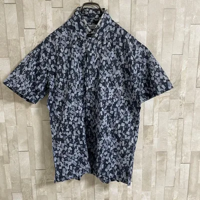 古着 LANVIN COLLECTION 半袖シャツ 幾何学的柄 M ブルー