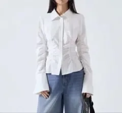 SHEIN ギャザー 長袖 ブラウス ホワイト
