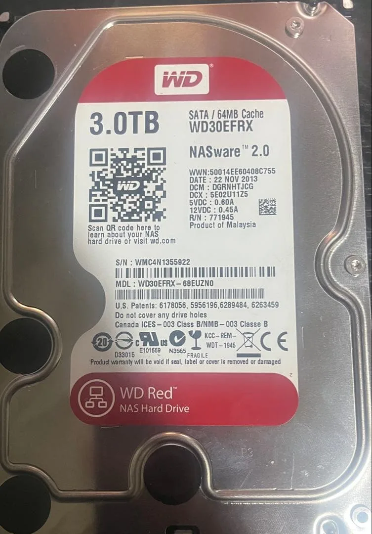 WD Red 3.0TB HDD WD30EFRX 動作確認済み