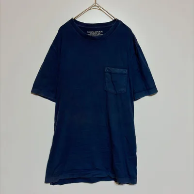 バナナリパブリック ポケット Tシャツ クルーネック 半袖 M 紺 綿 休日