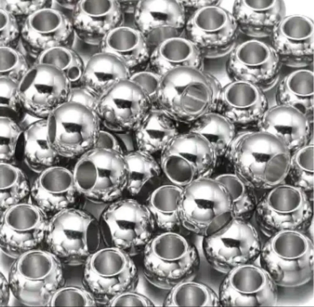 10mm/穴5mm メタリック シルバービーズ 20個 大穴