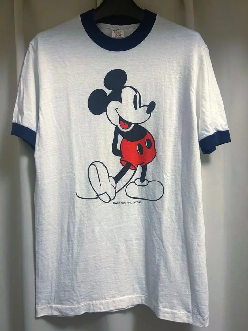 ◾︎70s◾︎80s◾︎USA製◾︎白足ミッキー◾︎シングルステッチ◾︎リンガーT