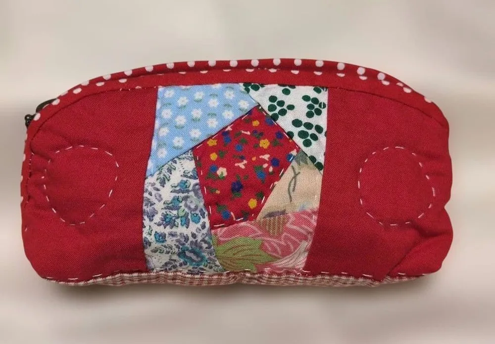 ハンドメイド パッチワーク ポーチ レッド