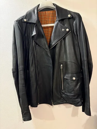 メンズ レザージャケット ライダース ブラック ラムレザー Mサイズ