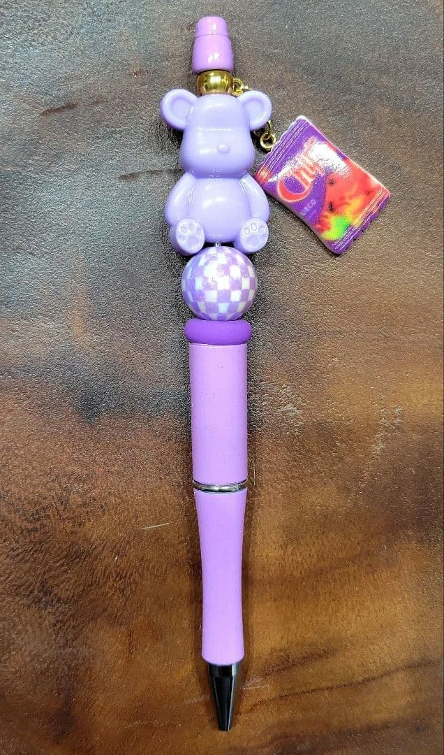 パープル ベア ビーズ ボールペン ハンドメイド