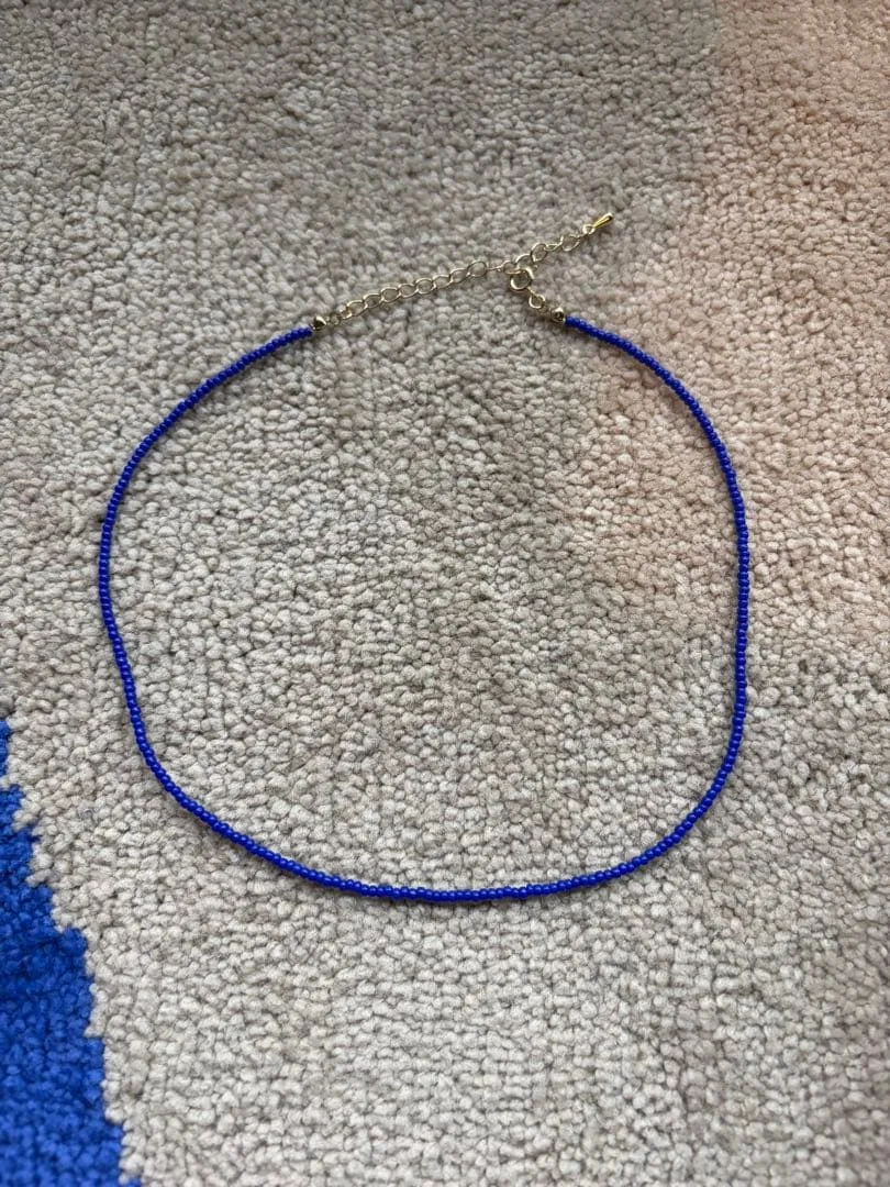 ビーズネックレス 青 ハンドメイド
