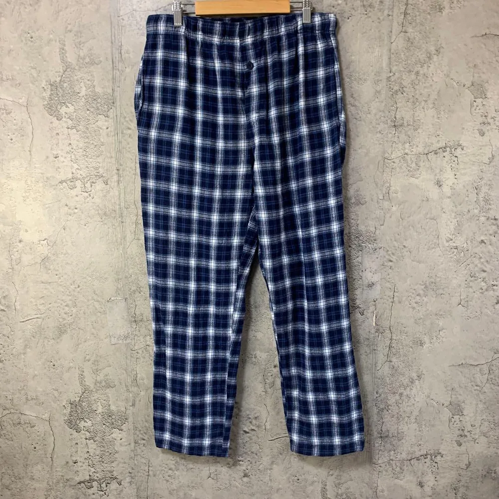 B4235古着 チェックパンツ パジャマパンツ 紺 青 白 90s Y2K