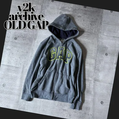 y2k old gap フリースパーカー 蛍光ロゴ 平成ギャル 短丈 swag
