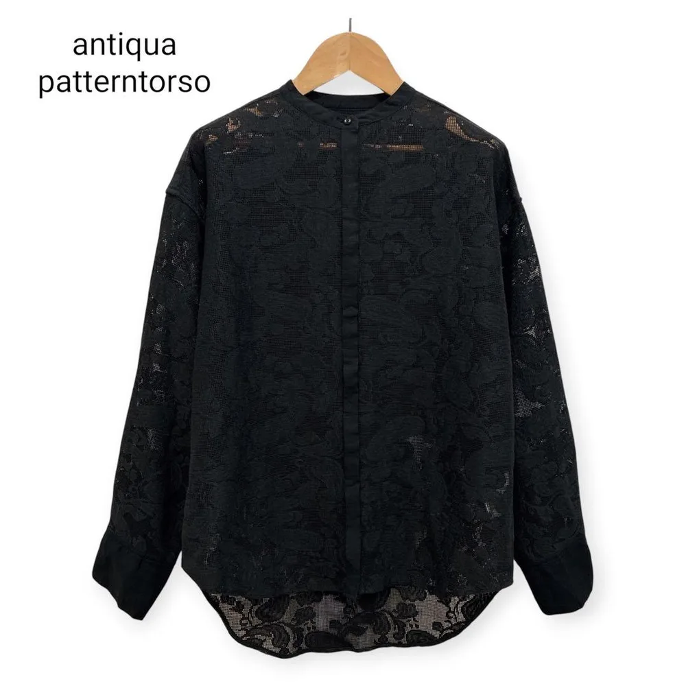 antiqua patterntorso レース柄 シアーブラウス 黒 F