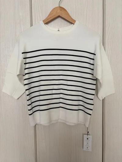 新品タグ付 ボーダー 半袖ニット カットソー 34/SS