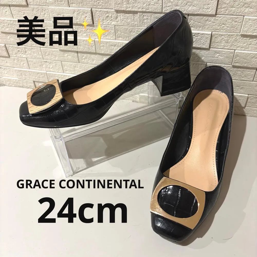 GRACE CONTINENTAL メタルバックル パンプス クロコ型押し 38