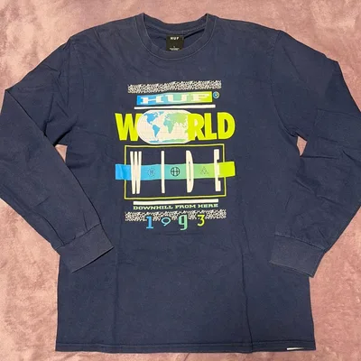 HUF 長袖Tシャツ ワールドワイド ネイビー L