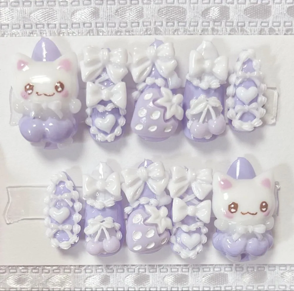 量産型 ネイルチップ ハンドメイド 現品 萌え 平成女児 紫 地雷系 パープル