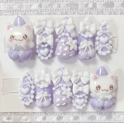 量産型 ネイルチップ ハンドメイド 現品 萌え 平成女児 紫 地雷系 パープル