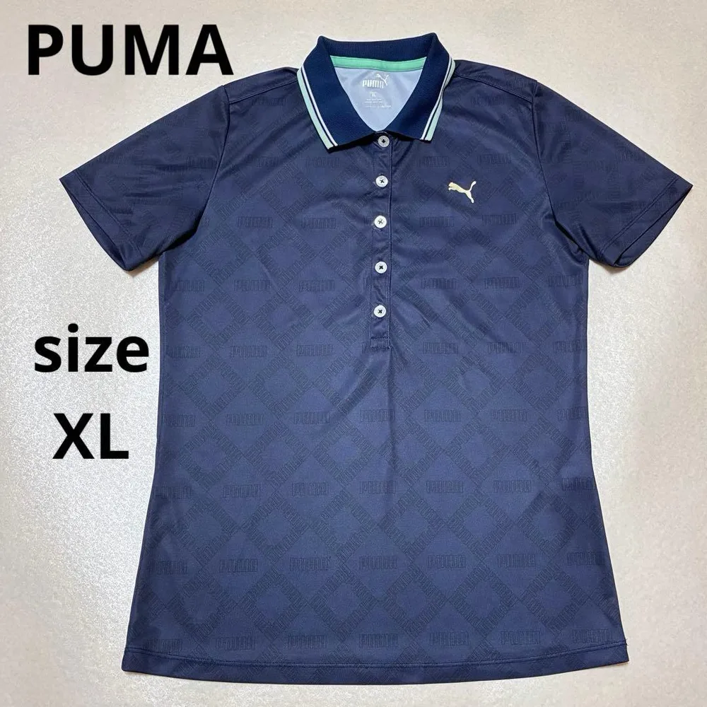 PUMA プーマ ゴルフ 半袖ポロシャツ XL ネイビー 総柄 モノグラム