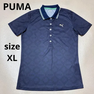 PUMA プーマ ゴルフ 半袖ポロシャツ XL ネイビー 総柄 モノグラム