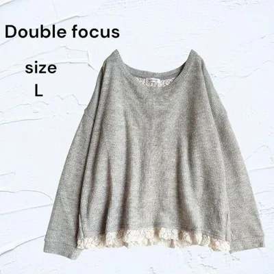 Double focus バックオ―プン ニット L レースドッキング グレー