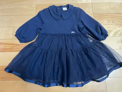 ベビー服 プティマイン ワンピース ネイビー フォーマル ドレス スカート 80