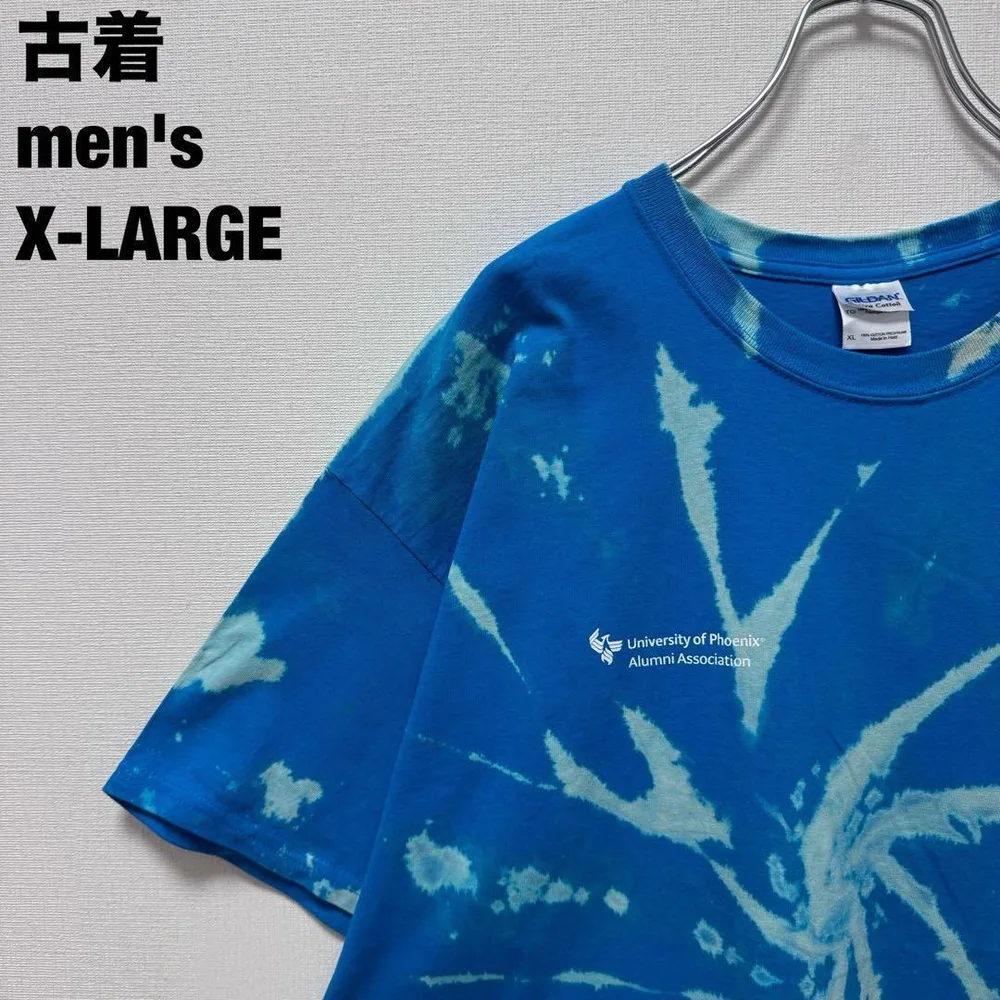古着 GILDAN ギルダン Tシャツ ブリーチ タイダイ ビッグサイズ 青XL