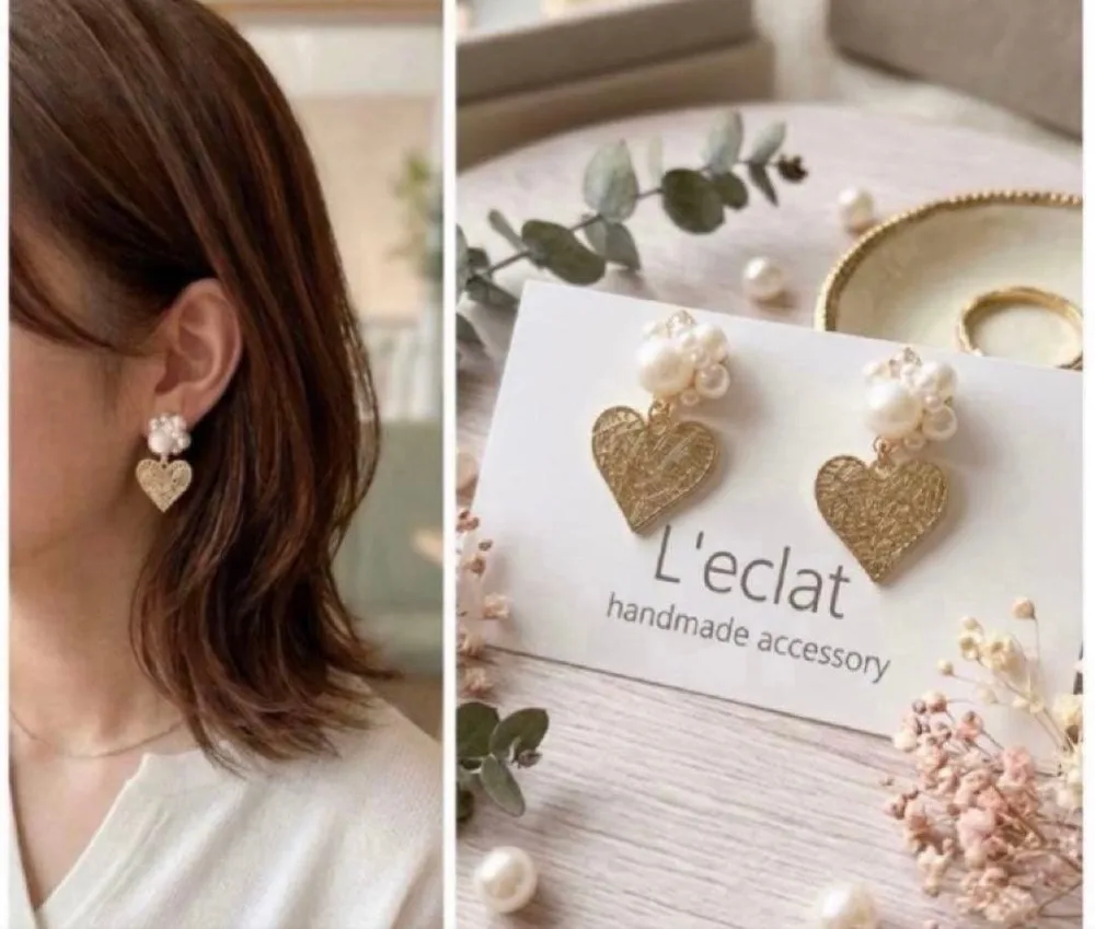 【no.12】 L'eclat✳︎パールビジューandハート ピアス&イヤリング