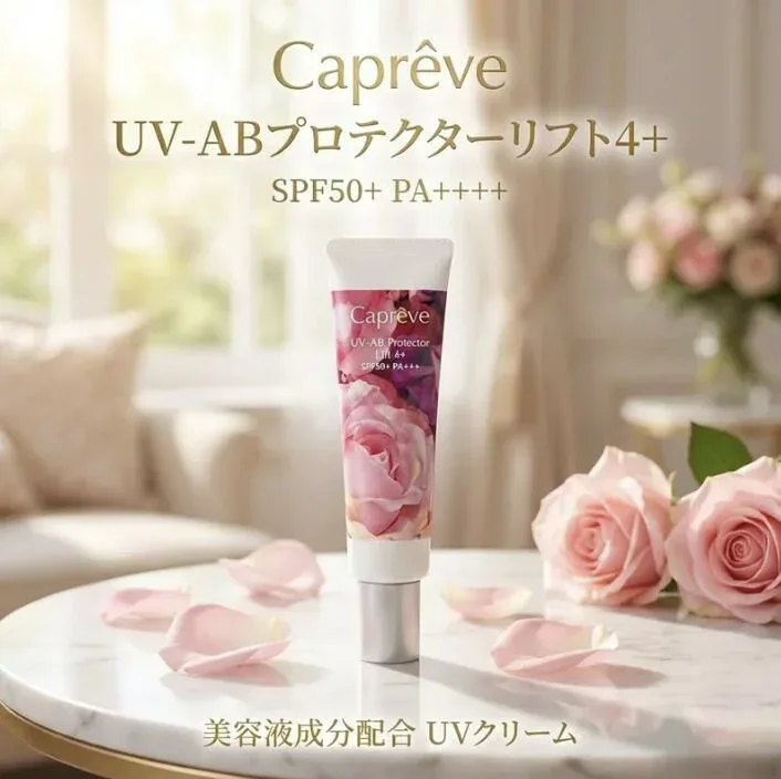 Capreve UV-AB Protector Lift 4+ Sunscreen 30g SPF50+ PA++++ Face UV Cream Makeup Base Metal Free Moisturizing Firmness Elasticity Pearl Extract Hyaluronic Acid Water Resistance Up Moisture