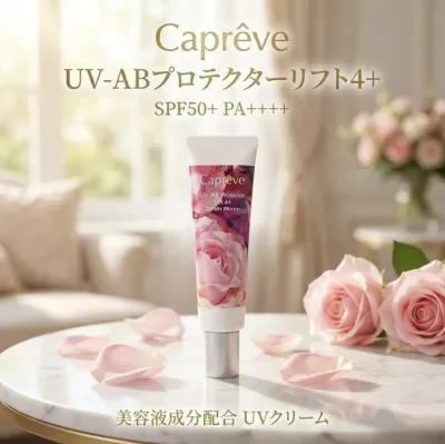 Capreve UV-AB Protector Lift 4+ Sunscreen 30g SPF50+ PA++++ Face UV Cream Makeup Base Metal Free Moisturizing Firmness Elasticity Pearl Extract Hyaluronic Acid Water Resistance Up Moisture