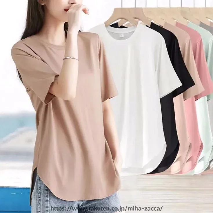 Yoga Wear, Women's Tops, T-shirt, Long Length, Short Sleeve, Half Sleeve, Spring, Summer, Summer Contact, Cooling, Water Absorption, Quick Drying, Deodorizing, Stretch, Cute, Loose, Body Cover, Long, Fitness, Gym, Sports, Stylish 2