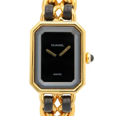 ≪P7倍×5%OFFクーポン|9/29 0時〜10/1 23:59≫シャネル CHANEL プルミエール M 腕時計 時計 GP(ゴールドメッキ) レザー レディース ブラック系 H0001 【中古】