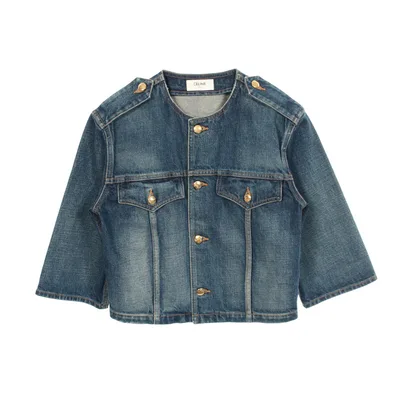 【10%OFFクーポン 10/14 20時〜10/19 9:59】セリーヌ CELINE トリオンフボタン デニムジャケット 衣料品 アウター コットン レディース ネイビー系 2Q468365M 【中古】
