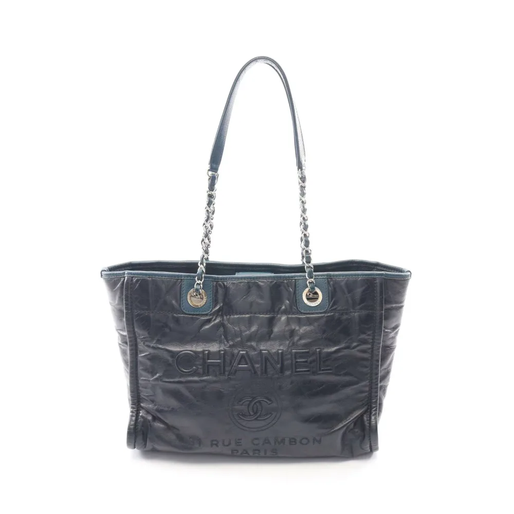 【8%OFFクーポン×P5倍 10/10 0時〜10/13 9:59】シャネル CHANEL ドーヴィル トートバッグ バッグ レザー キャビアスキン(グレインドカーフ) レディース ネイビー系 / ブルー系 【中古】