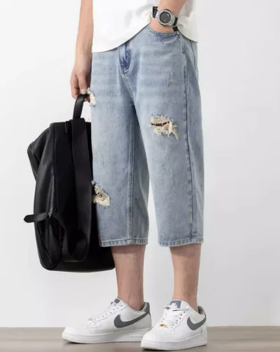 夏デニムパンツ メンズ ショートパンツ デニム 無地 コットン ハーフパンツ 七分丈 短パン チェックパンツ 膝上 ひざ上 ゆったり 大きいサイズ