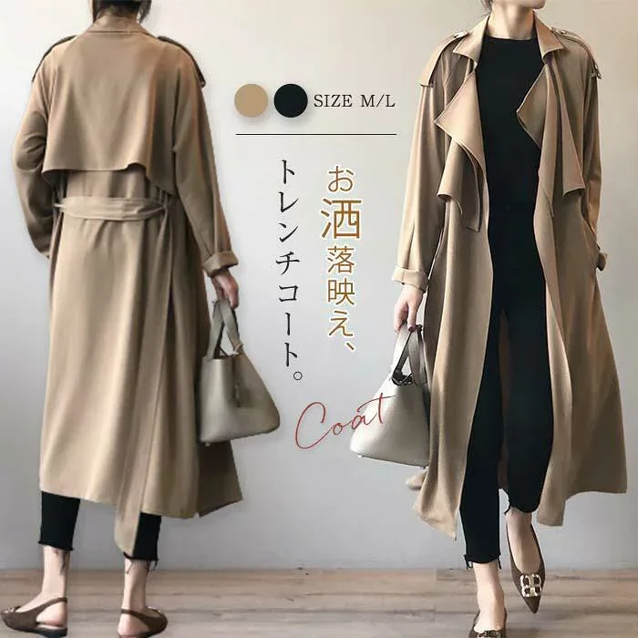アウター コート 春 秋 レディース トレンチ スプリングコート レディース ロング トレンチコート レディース 春 ビジネス フォーマル 黒 春物 春服 ロング丈 春トレンチ ライトコート 大きいサイズ カジュアル 大人 体型カバー ゆったり 長袖 通勤 30代 40代 50代