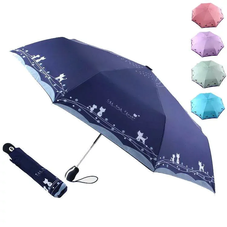日傘 自動開閉 折りたたみ 晴雨兼用 UVカット レディース メンズ かわいい 猫柄 遮光遮熱 折りたたみ傘 ブラックコーティング 機能性 晴雨兼用傘