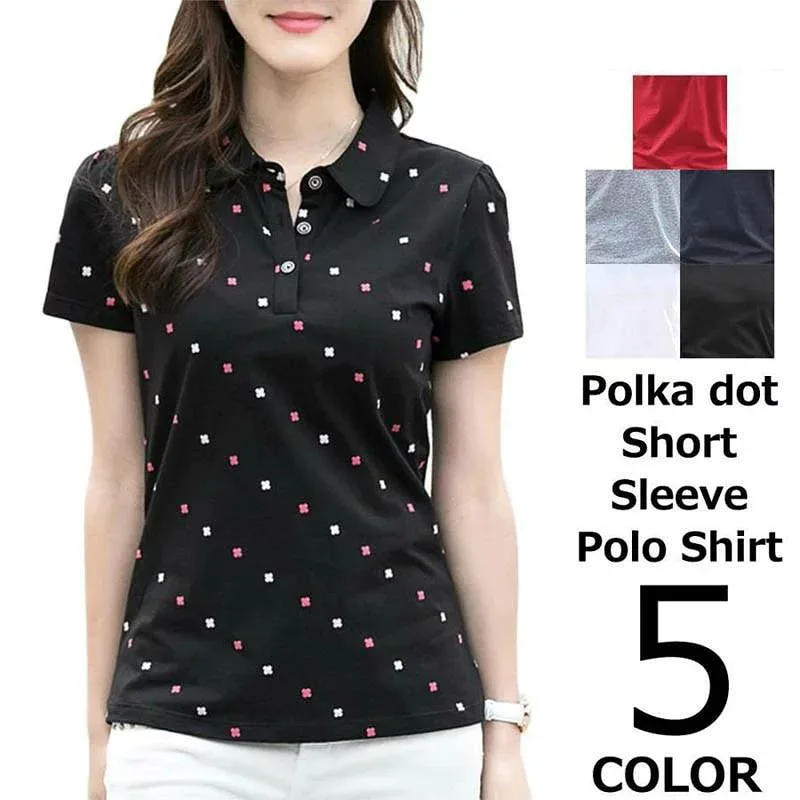 ゴルフウェア レディース 半袖 ドット 綿 シャツ カットソー トップス ゴルフシャツ プルオーバー tシャツ 無地 韓国 おしゃれ 制服 OL ゆっ 通勤 オフィス