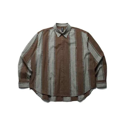 シャツ 男性用 レトロ ストライプ トップス コットン ゆったり 長袖シャツ カーディガン 切り替え 秋 普段使い
