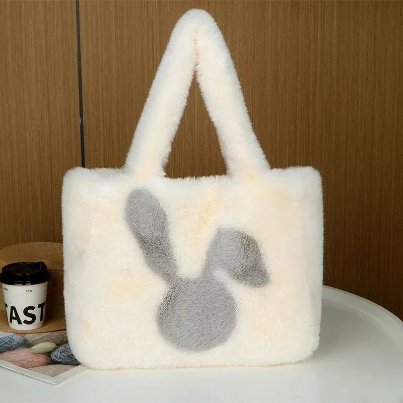 バッグ レディース うさぎ ぬいぐるみ 大容量 トートバッグ かわいい 手提げ 肩掛け ミルクホワイト ブラック ライトグレー ダークグレー ダークブラウン ピンク 通勤 普段使い