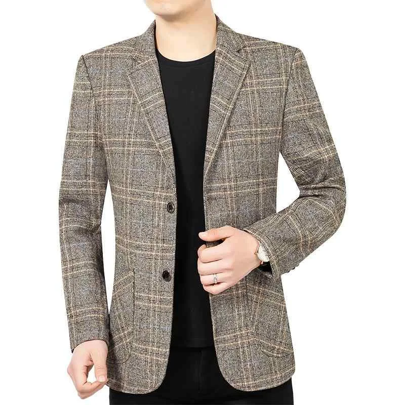 ジャケット 男性用 格子柄 テーラードジャケット 春秋 ビジネス カジュアル 紳士服 耐摩耗 防風 イージーケア 複数のポケット ポリエステル繊維 グレー ブラウン カーキ