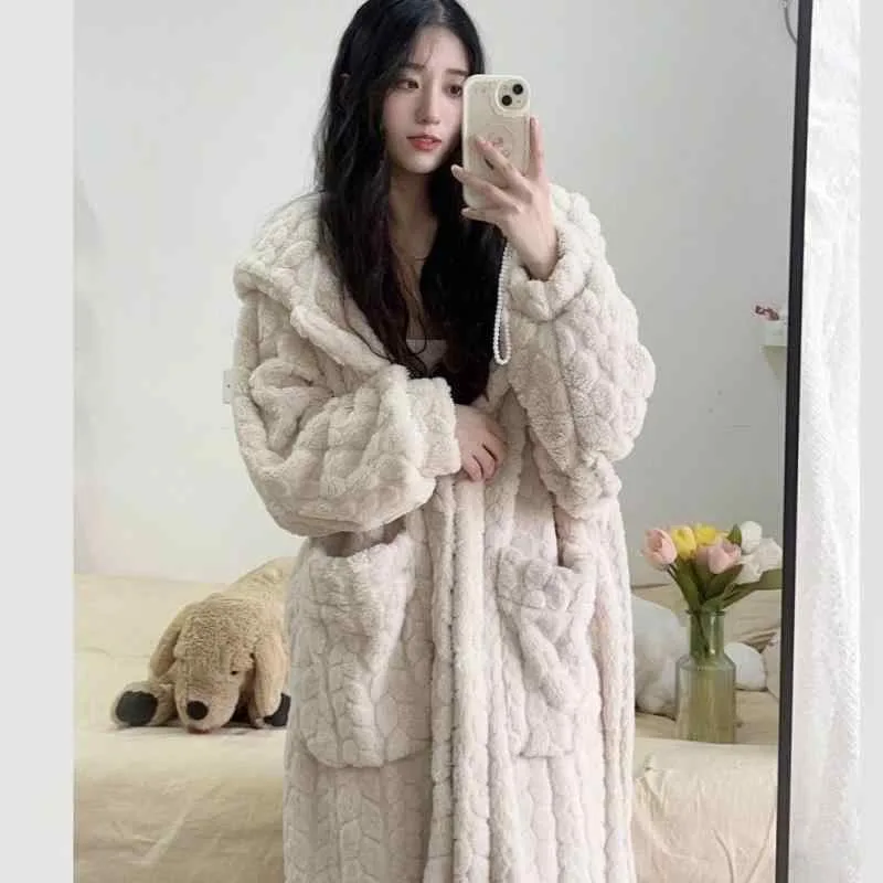 パジャマ ガウン レディース 女性用 秋冬 フランネル サンゴマイヤー ロング丈 かわいい キュート 韓国 ルームウェア 部屋着 あったか 防寒 ジャガード 豪華感