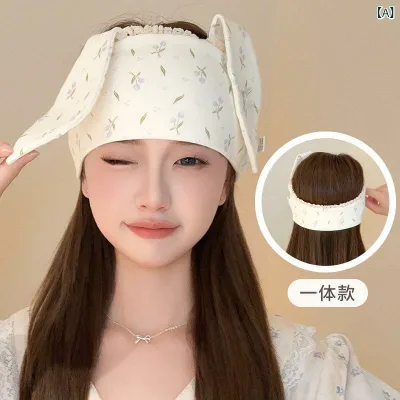 ヘアバンド レディース 産後 薄手 かわいい 接触冷感 格子柄 兎耳 カチューシャ ヘアターバン 洗顔用 ターバン