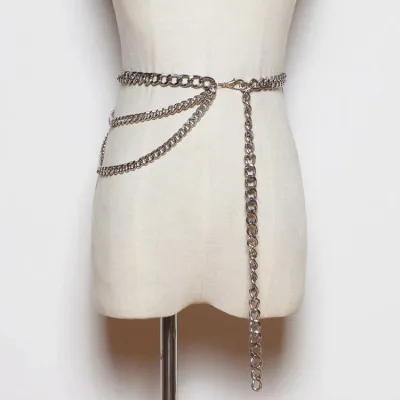 ベルト レディース ワンピース スカート 金属製 ウエストチェーン ゴールド シルバー 多層 細め おしゃれ かわいい