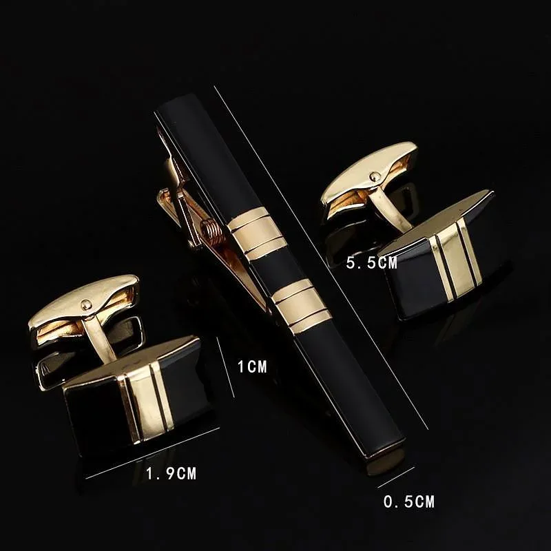 カフスボタン ネクタイピン セット 男性用 ビジネス スーツ アクセサリー ゴールド 電気メッキ加工 幾何学模様 レトロ3