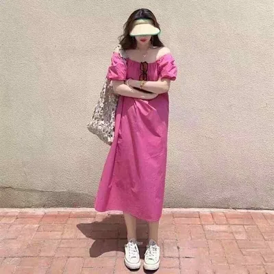 ワンピース 女性用 夏 吊り帯 Aライン ワンショルダー トップス 緑 ブラック ネイビー ピンク系 ブルー ポリエステル 接触冷感 免燻 ゆったり腰回り 短袖 セットオンストラップ 優雅 慵懒 カジュアル 日常使い 軽量 吸湿速乾 ビッグシルエッ