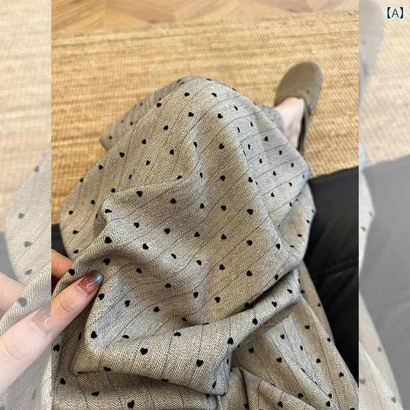 レディース ワイドパンツ ハイウエスト ストライプ ロングパンツ コットン ポリエステル 切り替え ポケット 直筒 微弾性 通勤 スタイル 卡其 灰 カーキ グレー 春季 カジュアル 通用体型 長丈 松弛シルエット 慵懒風